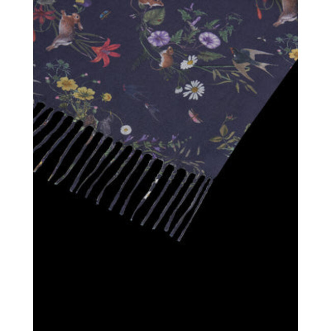 Fable England Navy Running Bunny Toile Fringe Scarf