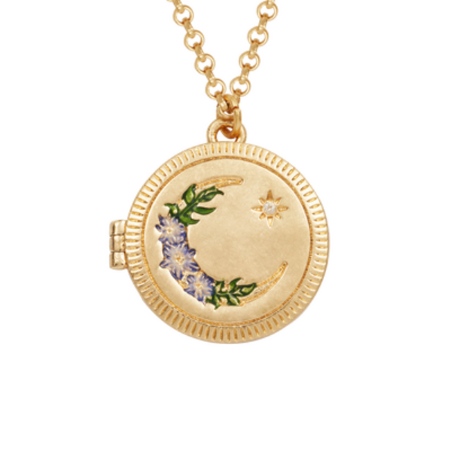 Fable England Nightshade Moon Round Gold Locket Chain Necklace