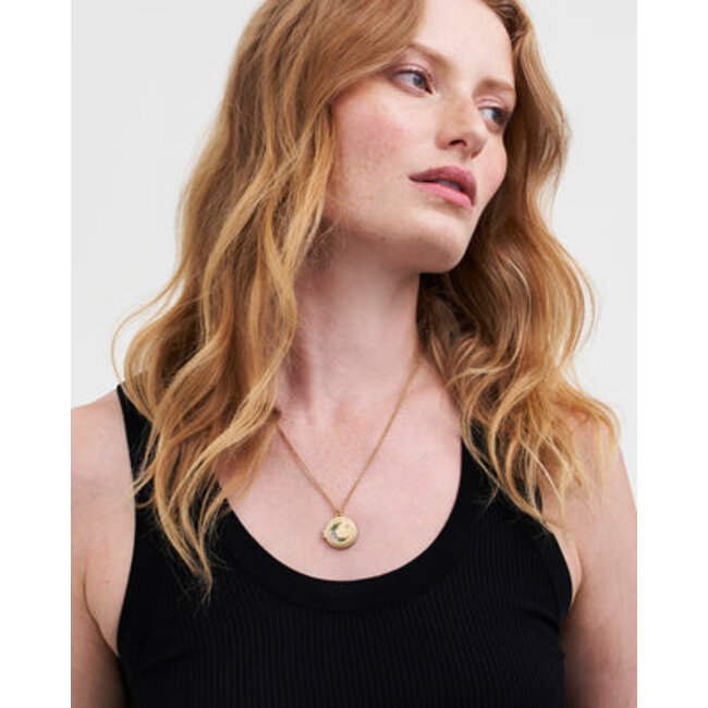 Fable England Nightshade Moon Round Gold Locket Chain Necklace