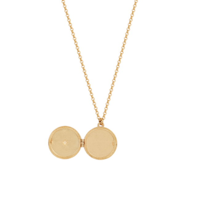 Fable England Nightshade Moon Round Gold Locket Chain Necklace