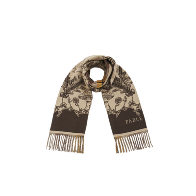 Fable England Woodland Tales Taupe Jacquard Scarf