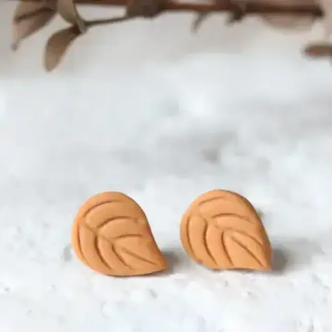 Petal & Posy Leaflet Polymer Clay Stud Earrings - Ochre