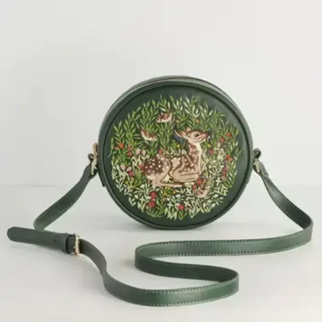 Fable England Chloe Fawn Embroidered Circle Bag Green