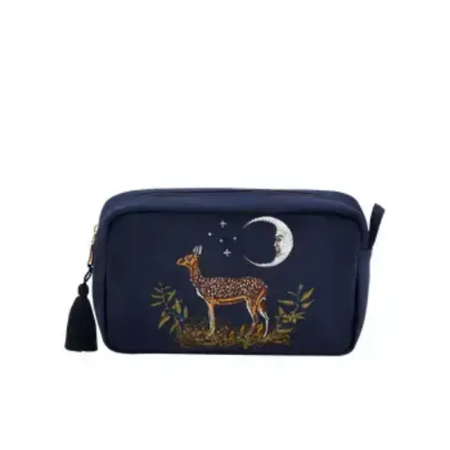 Fable England Deer & Moon Embroidered Pouch Blueberry Velvet