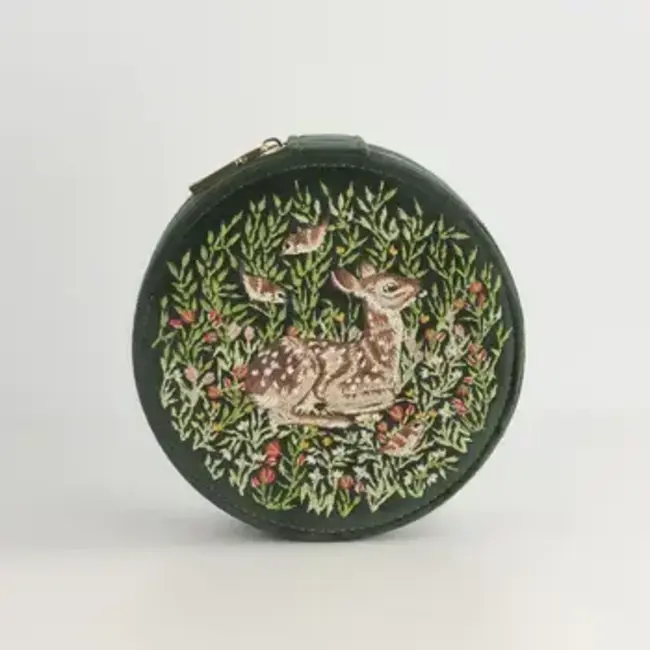 Fable England Chloe Fawn Embroidered Jewellery Box - Green