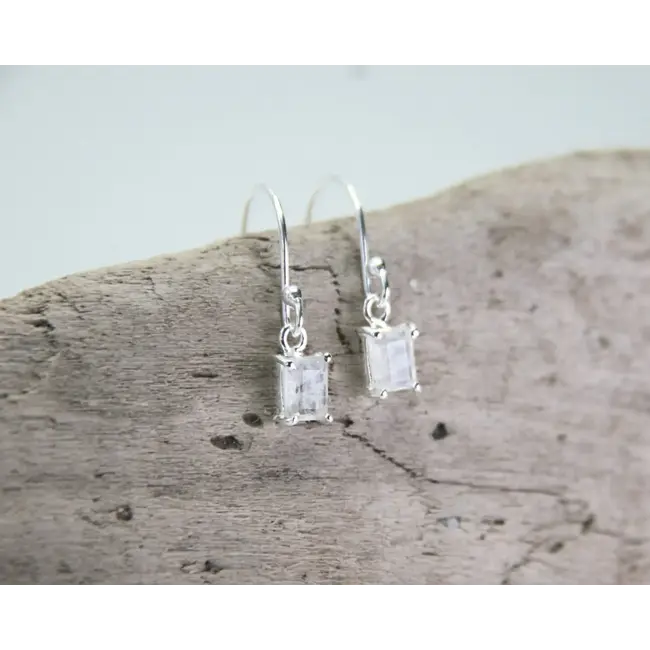 Heart and Lotus Radiance  Earrings in  Rainbow  Moonstone +  Sterling Silver