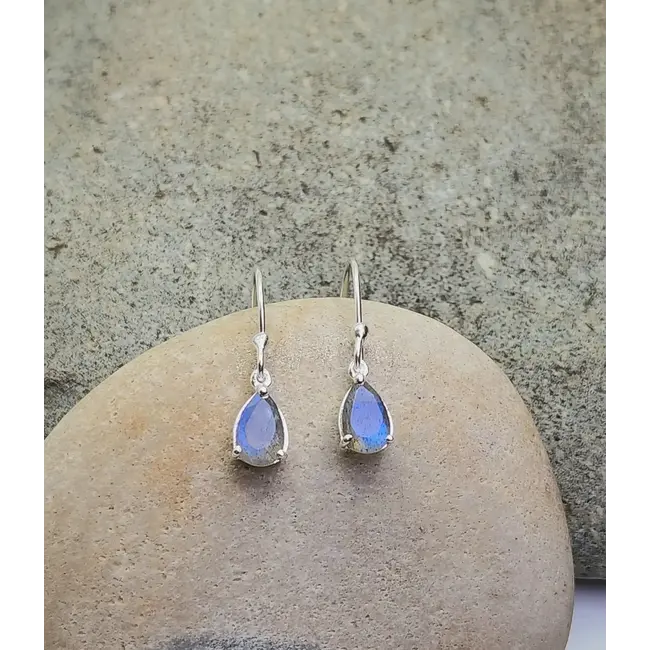 Heart + Lotus Labradorite Drop Earrings in  Sterling Silver