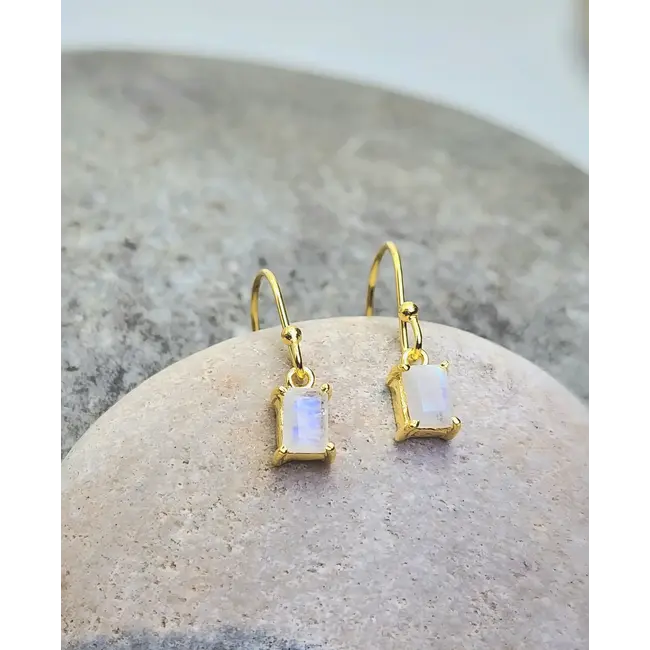 Heart + Lotus Radiance  Earrings in  Rainbow  Moonstone + Gold