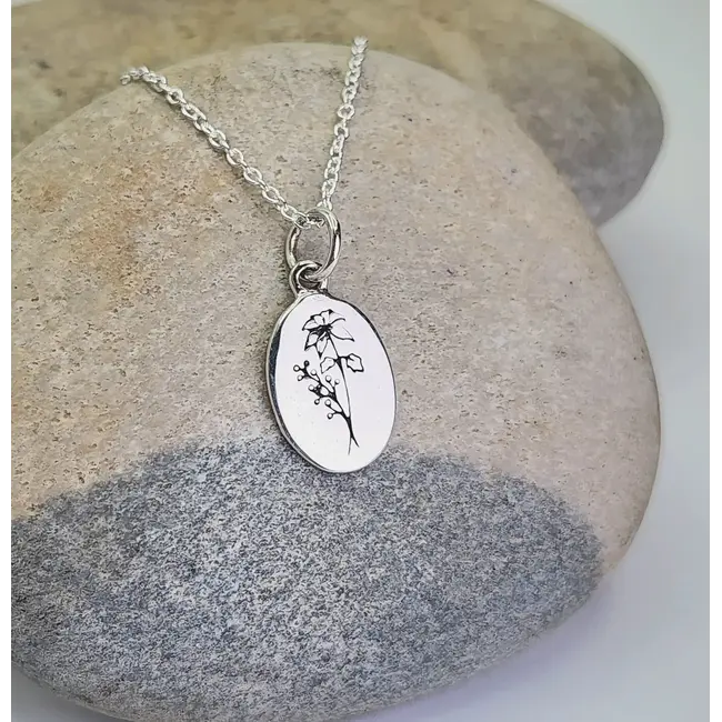 Heart and Lotus December Birth Flower Necklace in Poinsettia + Sterling Silver