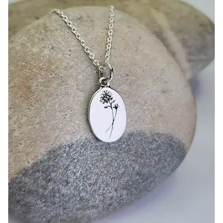 Heart + Lotus November Birth Flower Necklace in  Chrysanthemum + Sterling Silver