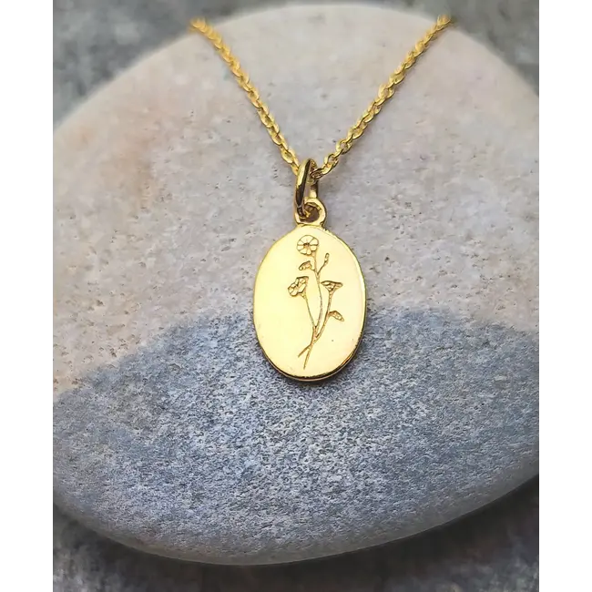 Heart + Lotus October Birth  Flower Necklace in Marigold + Gold