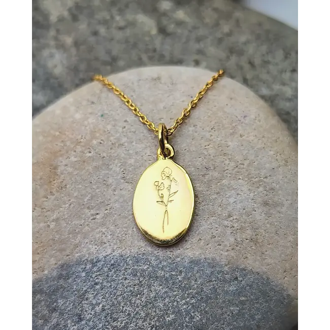 Heart and Lotus September Birth Flower Necklace in Morning Glory Gold