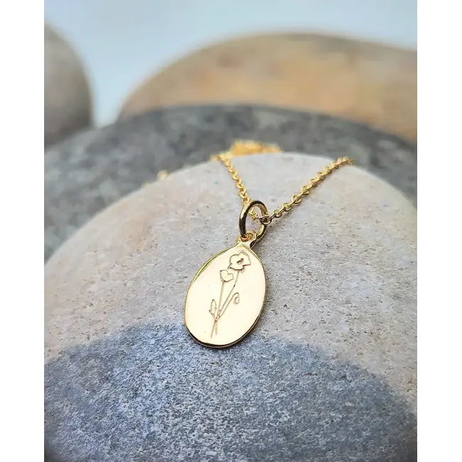 Heart and Lotus August Birth Flower Necklace in Poppy + Gold