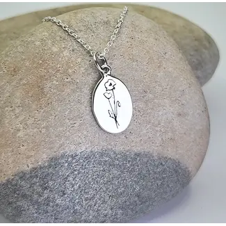 Heart and Lotus August Birth Flower Necklace in Poppy + Sterling Silver
