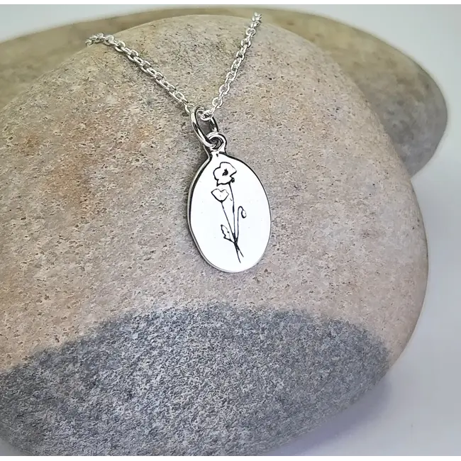 Heart + Lotus August Birth Flower Necklace in Poppy + Sterling Silver