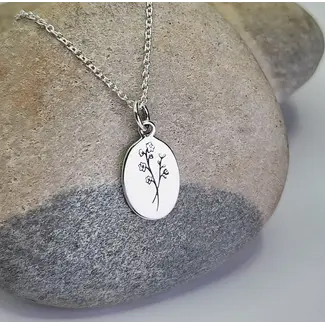 Heart + Lotus July Birth Flower Necklace in Larkspur +  Sterling Silver