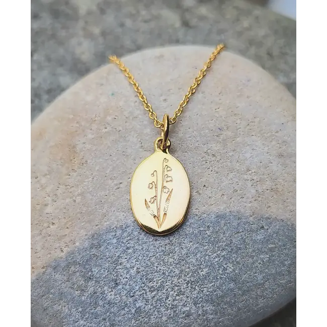 Heart + Lotus May Birth Flower Necklace in Lily + Gold