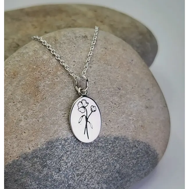 Heart + Lotus April Birth Flower Necklace in Sweetpea  + Sterling Silver