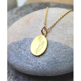 Heart + Lotus March Birth  Flower Necklace in Daffodil + Gold