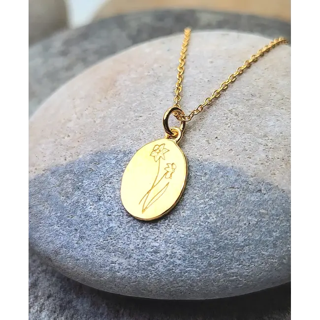 Heart + Lotus March Birth  Flower Necklace in Daffodil + Gold