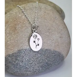 Heart and Lotus February Birth Flower Necklace in Violet + Sterling Silver