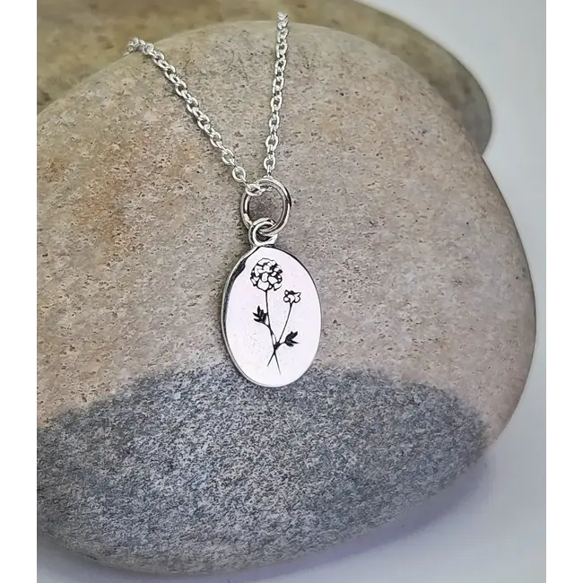 Heart + Lotus February Birth Flower Necklace in Violet + Sterling Silver