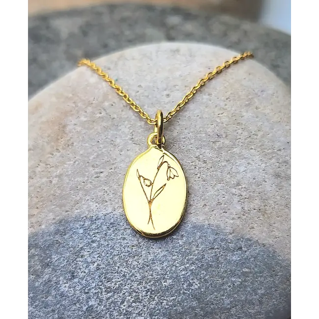 Heart and Lotus January Birth  Flower Necklace in Snowdrop + Gold