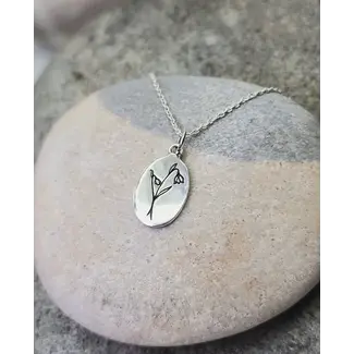 Heart + Lotus January Birth  Flower Necklace in Snowdrop + Sterling Silver