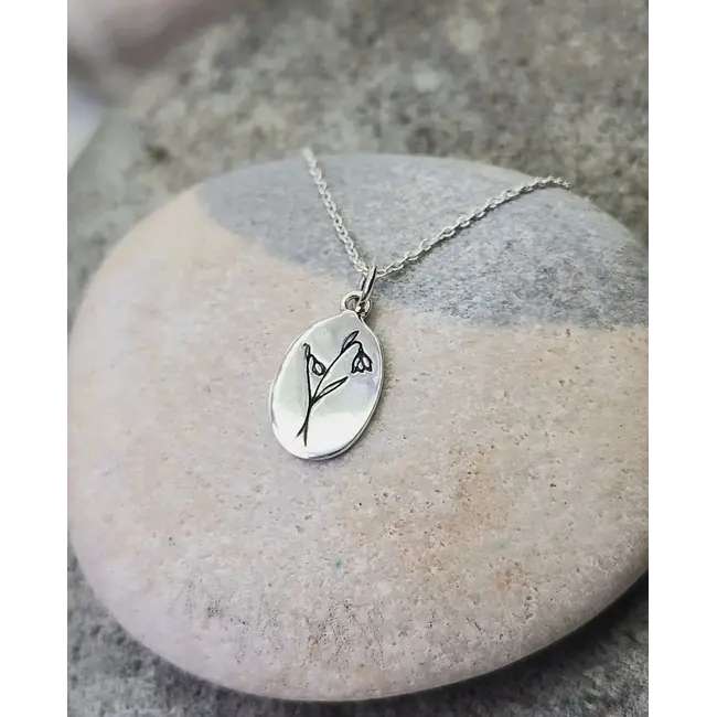 Heart and Lotus January Birth  Flower Necklace in Snowdrop + Sterling Silver