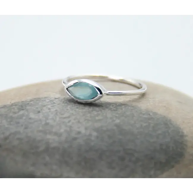 Heart and Lotus Aqua Chalcedony Sterling Silver Ring - Calm + Clarity