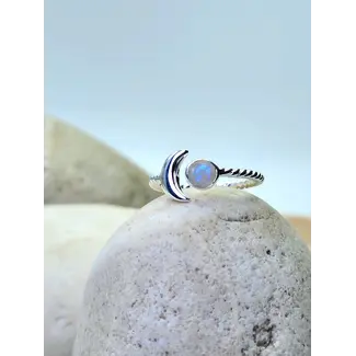 Heart + Lotus Sun + Moonstone Ring in Sterling Silver