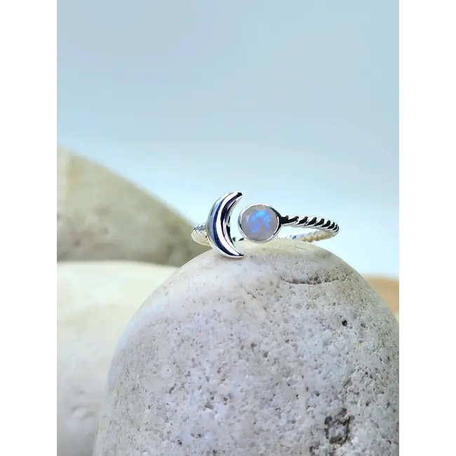 Heart + Lotus Sun + Moonstone Ring in Sterling Silver