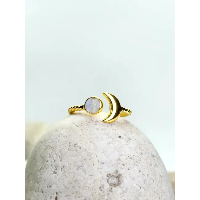Heart + Lotus Sun + Moonstone Ring in Gold
