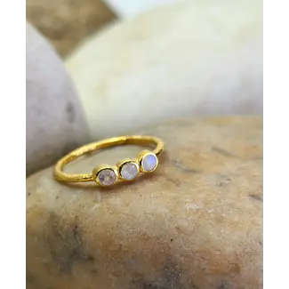 Heart and Lotus Unity Ring in Rainbow Moonstone + Gold