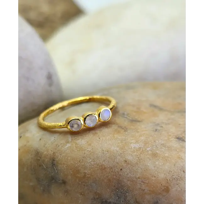Heart + Lotus Unity Ring in Rainbow Moonstone + Gold