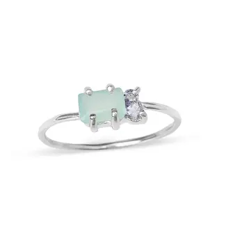 Heart and Lotus Inner Light Ring in Aqua Chalcedony, CZ + Sterling Silver
