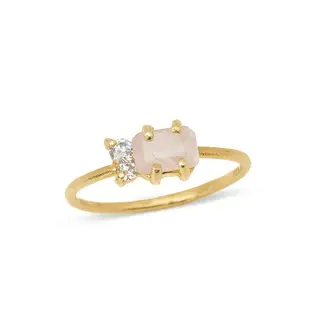 Heart and Lotus Inner Light Ring in Rose Quartz, Cubic Zirconia + Gold
