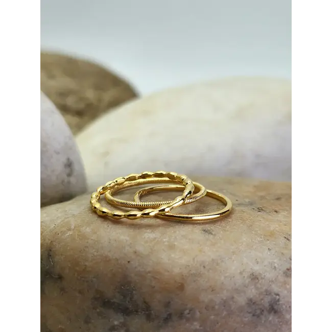 Heart and Lotus Mind Body Spirit Ring Set in Gold
