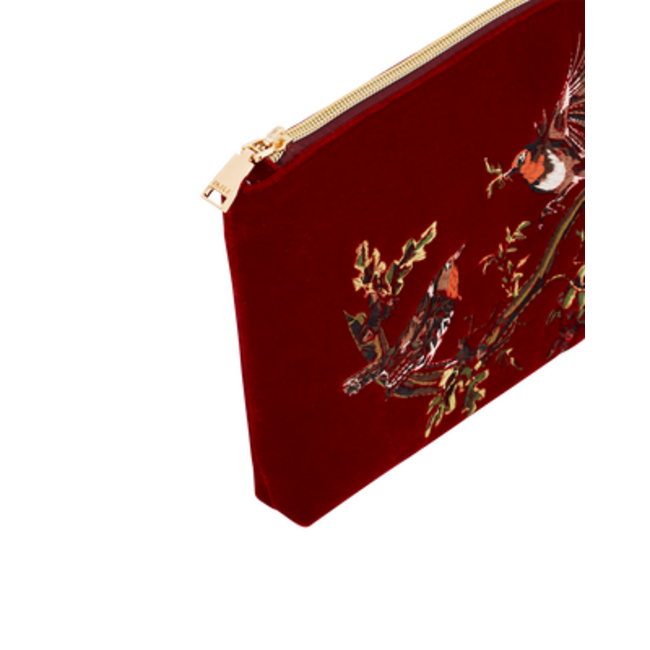 Fable England Robin Love Embroidered Red Medium Pouch