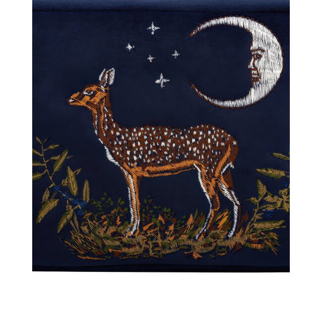 Fable England Deer & Moon Embroidered Pouch Blueberry Velvet