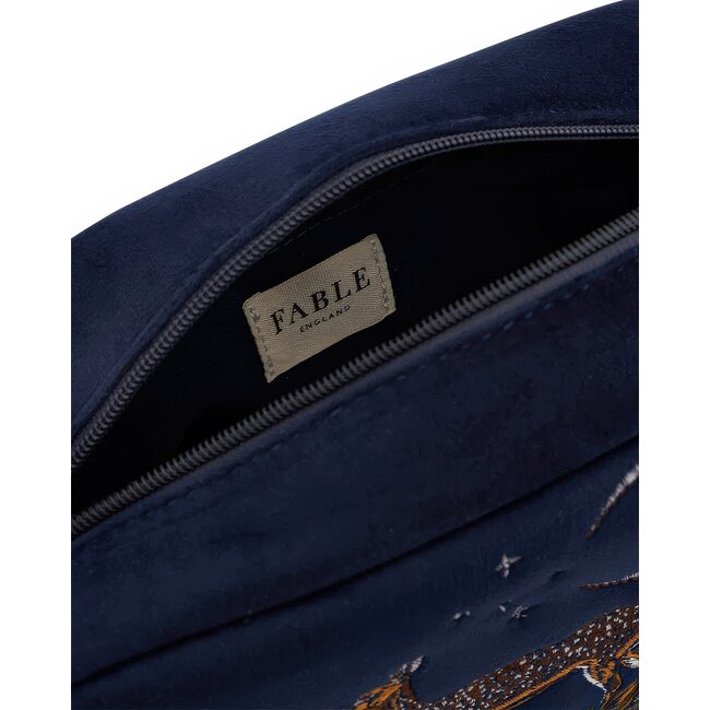 Fable England Deer & Moon Embroidered Pouch Blueberry Velvet