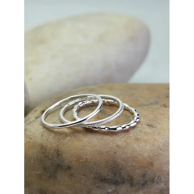 Heart and Lotus Mind Body Spirit Ring Set in Sterling Silver