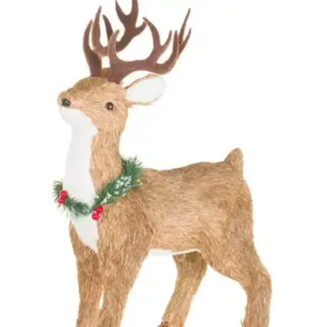 Brown Reindeer Small Figurine with Wreath Collar