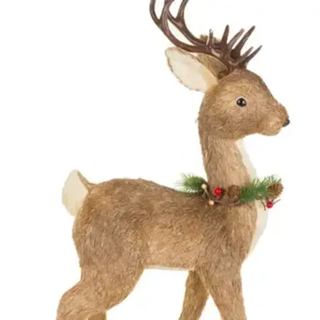Brown Reindeer Large Figurine with Wreath Collar