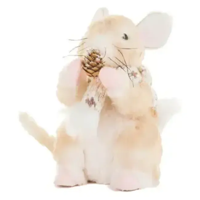 Brown/White Mouse Figurine with Scarf