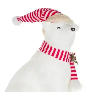 White Polar Bear Figurine with Peppermint Hat And Scarf