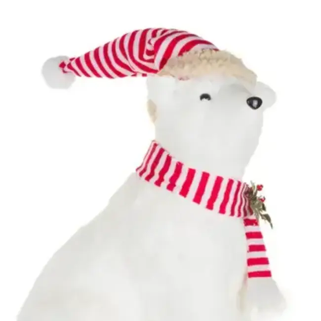 White Polar Bear Figurine with Peppermint Hat And Scarf