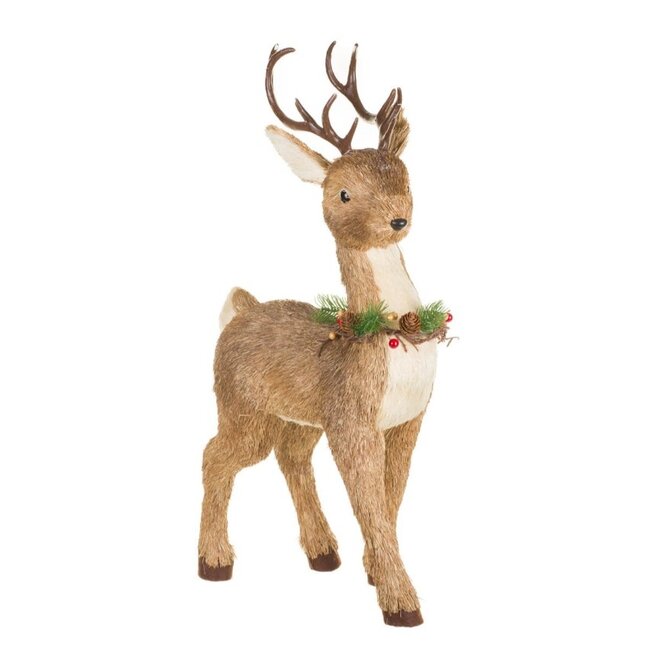 Brown Reindeer Large Figurine with Wreath Collar