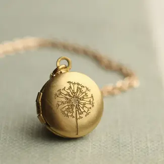 Silk Purse, Sow's Ear Small Brass Round Dandelion Locket Necklace