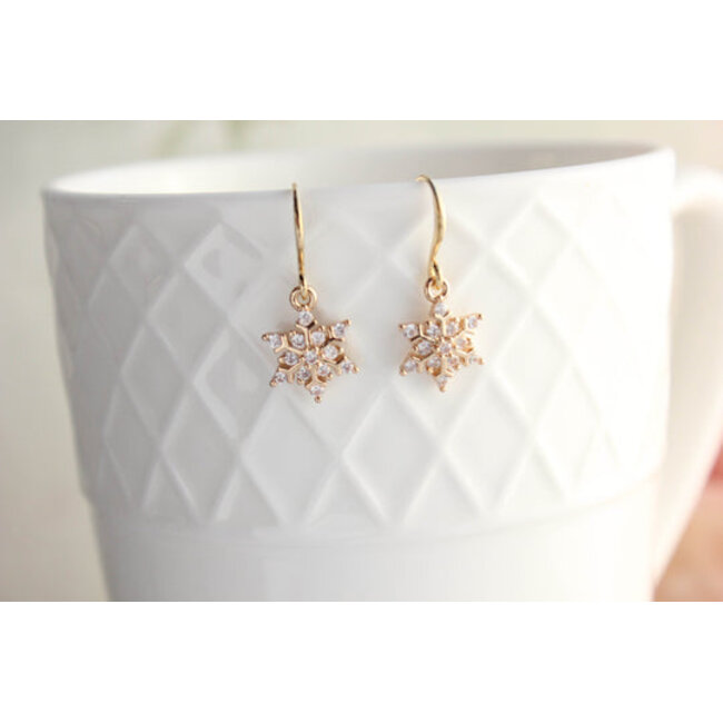 A Pocket of Posies Little Snowflake  Earrings - Glossy Gold and Sparkling Glass